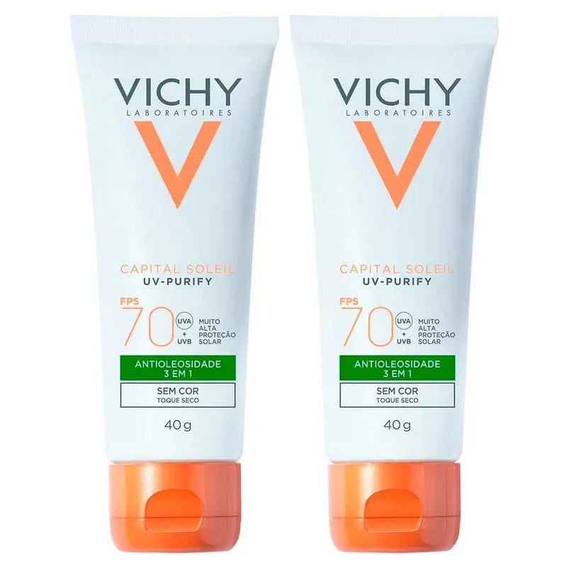 Vichy Idéal Soleil Purify Kit com 2 Unidades – Protetor Solar Facial FPS70 – 40g Kit