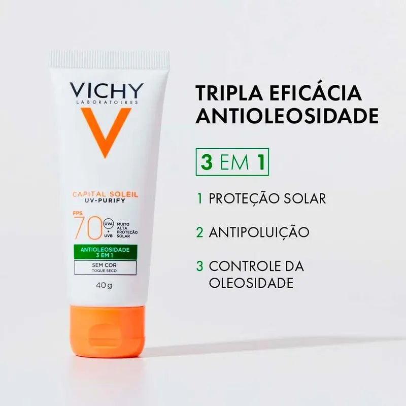 Vichy Idéal Soleil Purify Kit com 2 Unidades – Protetor Solar Facial FPS70 – 40g Kit